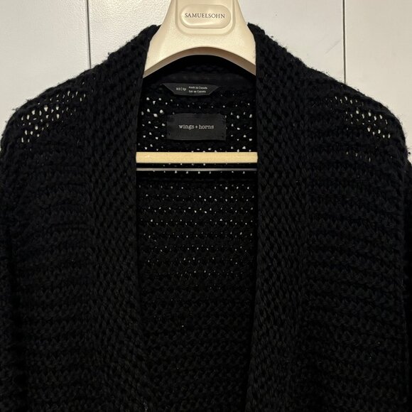 Wings + Horns Peruvian Black Wool Handknit Cardigan/ Sweater XS-S - Picture 4 of 12